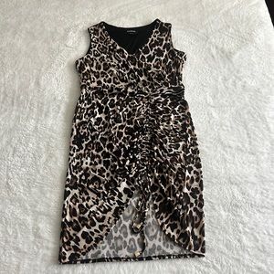 Bebe leopard sleeveless wrap front ruched skirt mini dress